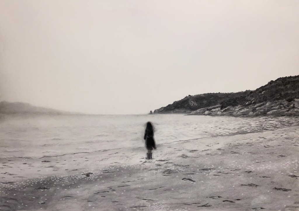 "Kıyı", kâğıt üzerine füzen, 50 cm x 70 cm, 2023
